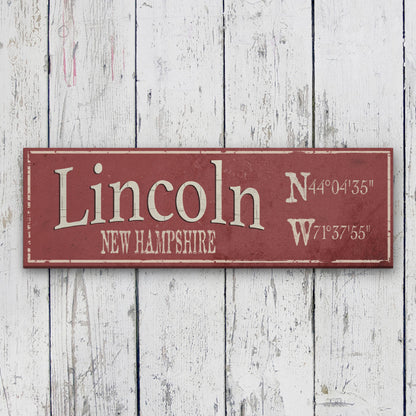 Personalized City & Town Canvas Sign with Latitude Longitude Coordinates