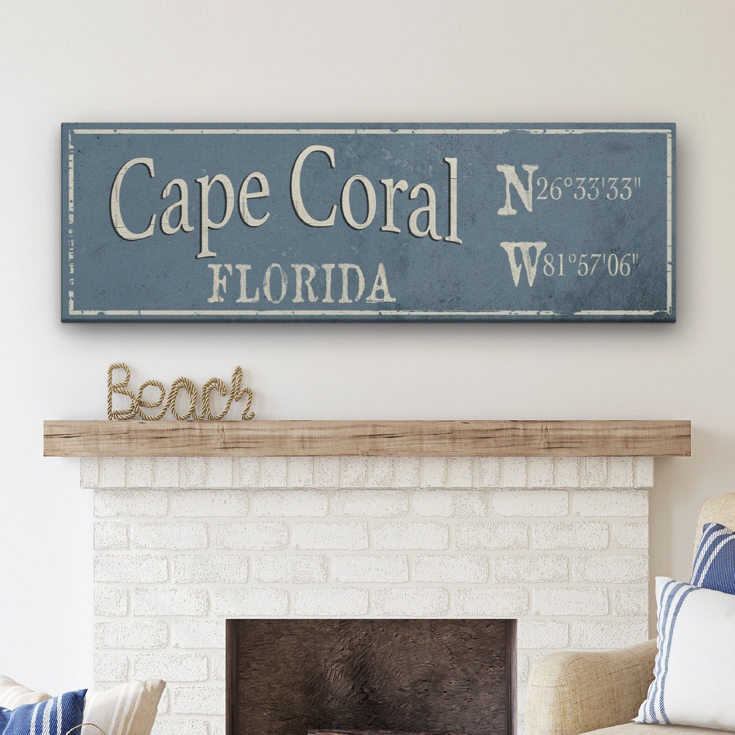 Personalized City & Town Canvas Sign with Latitude Longitude Coordinates