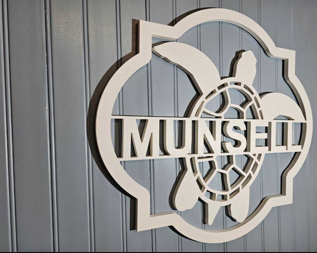 Custom Sea Turtle Last Name Sign – Coastal Family Decor, Weatherproof PVC