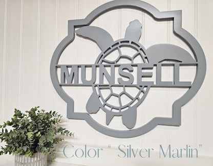 Custom Sea Turtle Last Name Sign – Coastal Family Decor, Weatherproof PVC