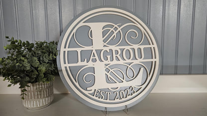 Custom Monogram Last Name Sign – CNC-Milled Wood, Personalized Family Decor