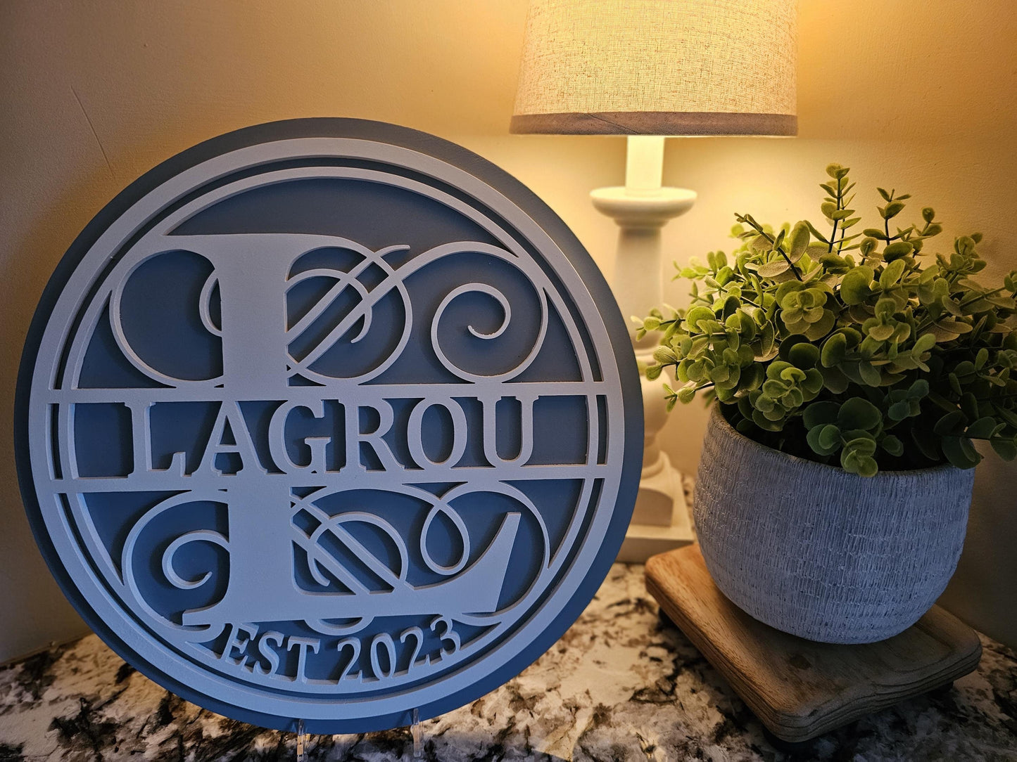 Custom Monogram Last Name Sign – CNC-Milled Wood, Personalized Family Decor