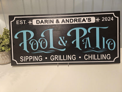Personalized Pool & Patio Sign – 3D Carved Weatherproof PVC, Custom Name