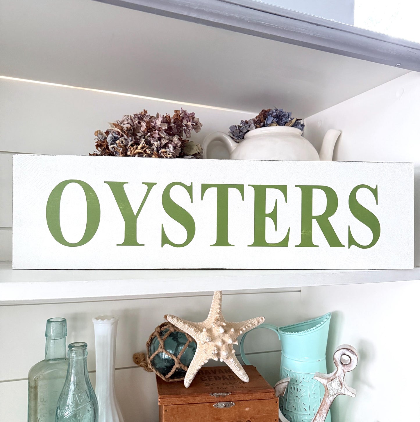 Oysters Sign – Handmade Coastal Kitchen Wood Decor