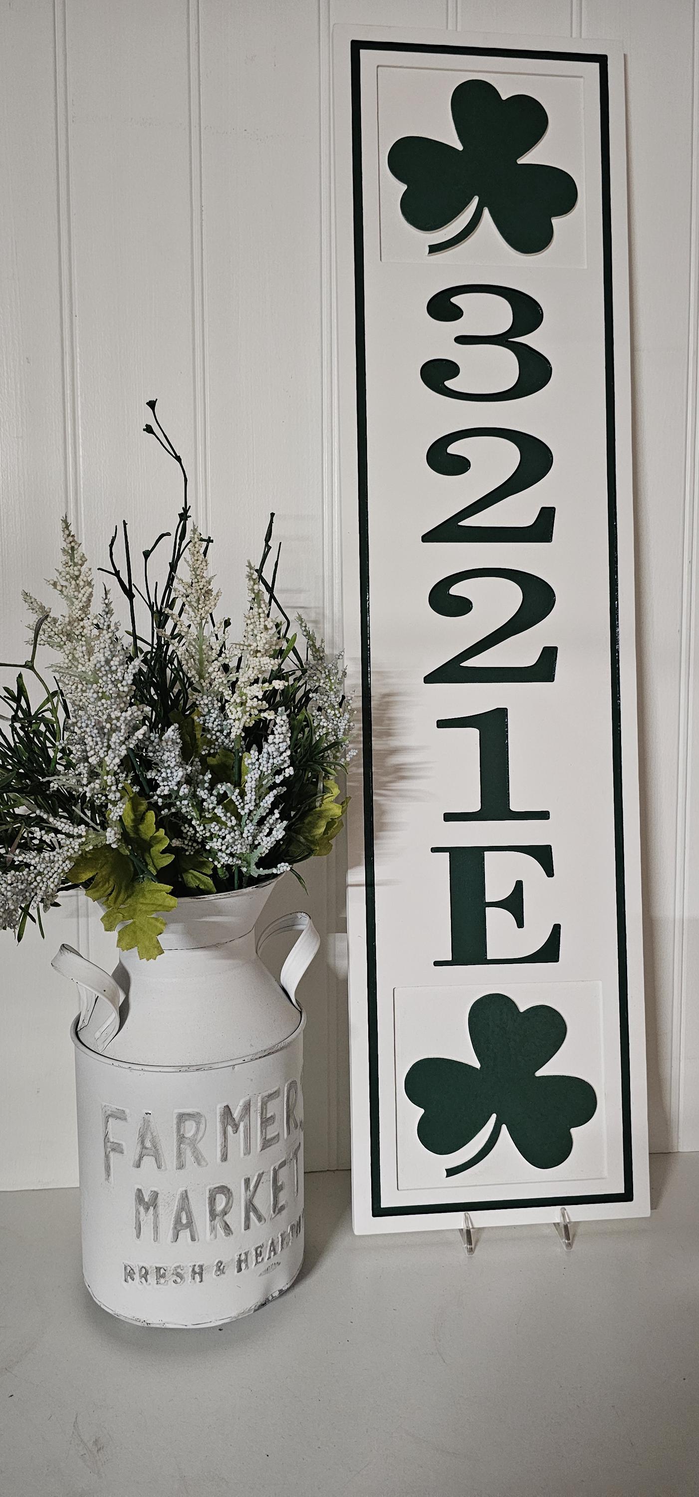 Extra Large Irish Shamrock Address Sign – 8"x32" Weatherproof PVC, Custom Carved