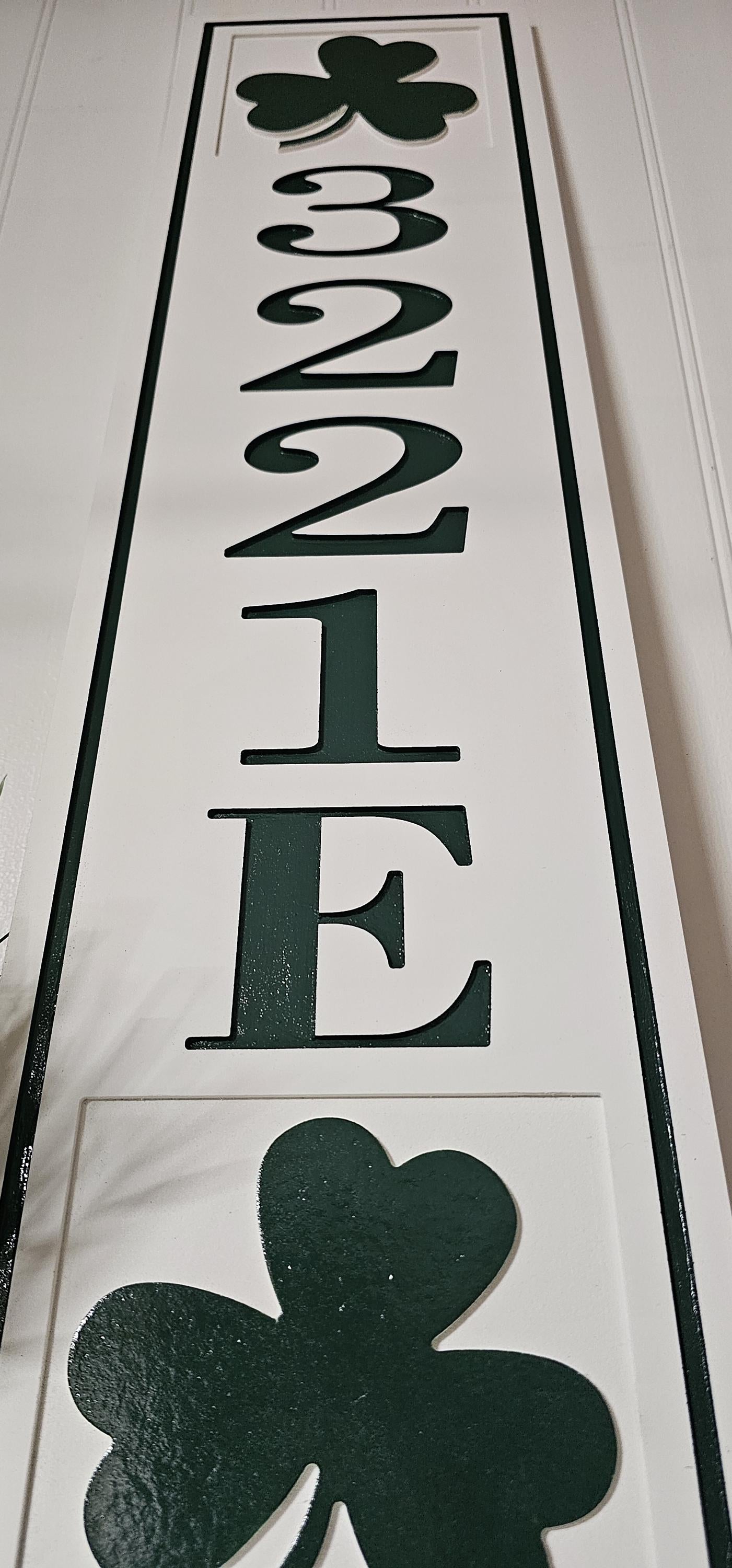 Extra Large Irish Shamrock Address Sign – 8"x32" Weatherproof PVC, Custom Carved