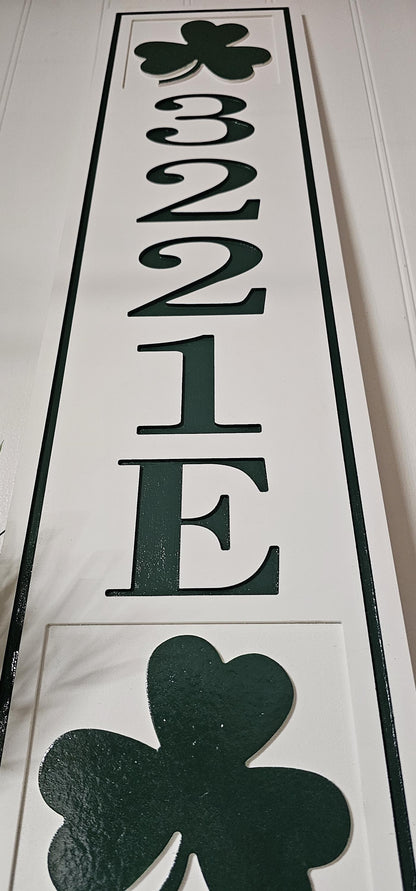 Extra Large Irish Shamrock Address Sign – 8"x32" Weatherproof PVC, Custom Carved