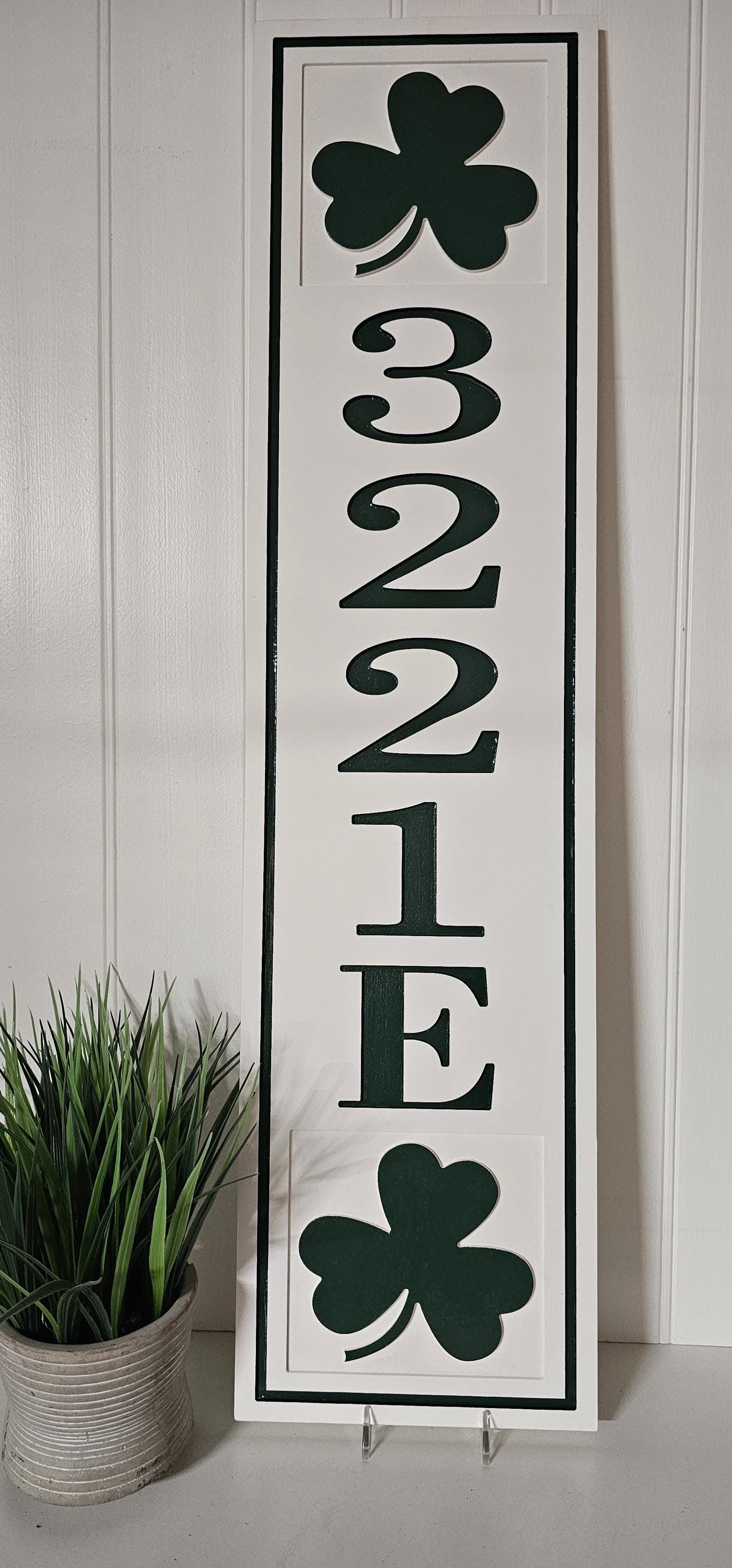 Extra Large Irish Shamrock Address Sign – 8"x32" Weatherproof PVC, Custom Carved
