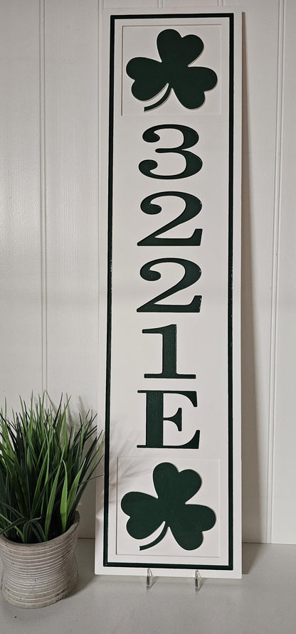 Extra Large Irish Shamrock Address Sign – 8"x32" Weatherproof PVC, Custom Carved