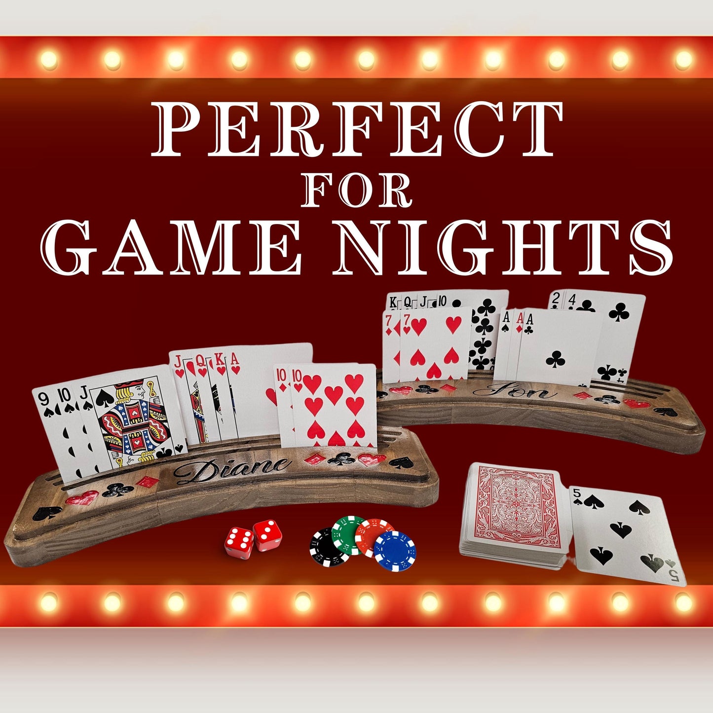 Personalized Playing Card Holders – Set of 2, Solid Wood Game Night Gift