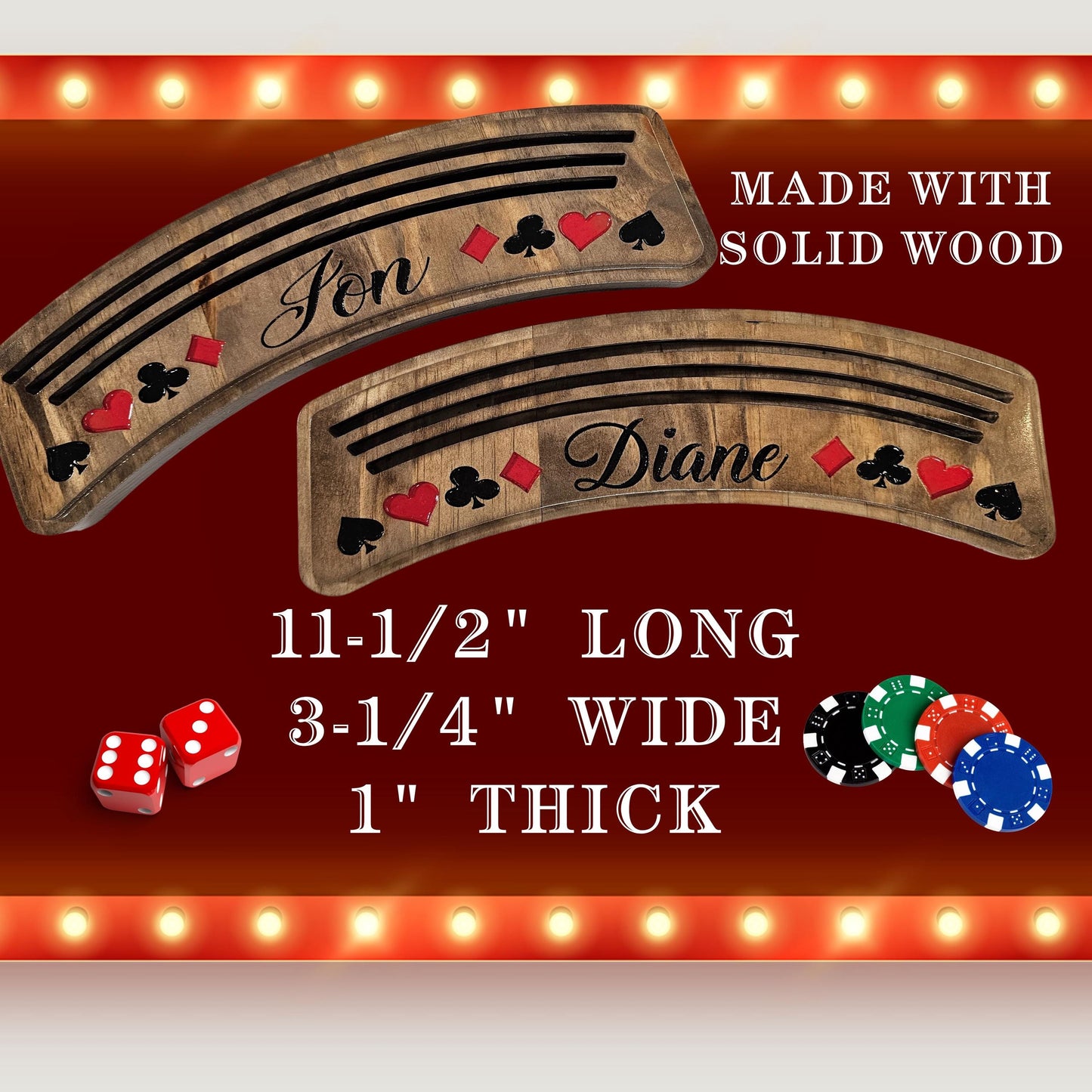 Personalized Playing Card Holders – Set of 2, Solid Wood Game Night Gift