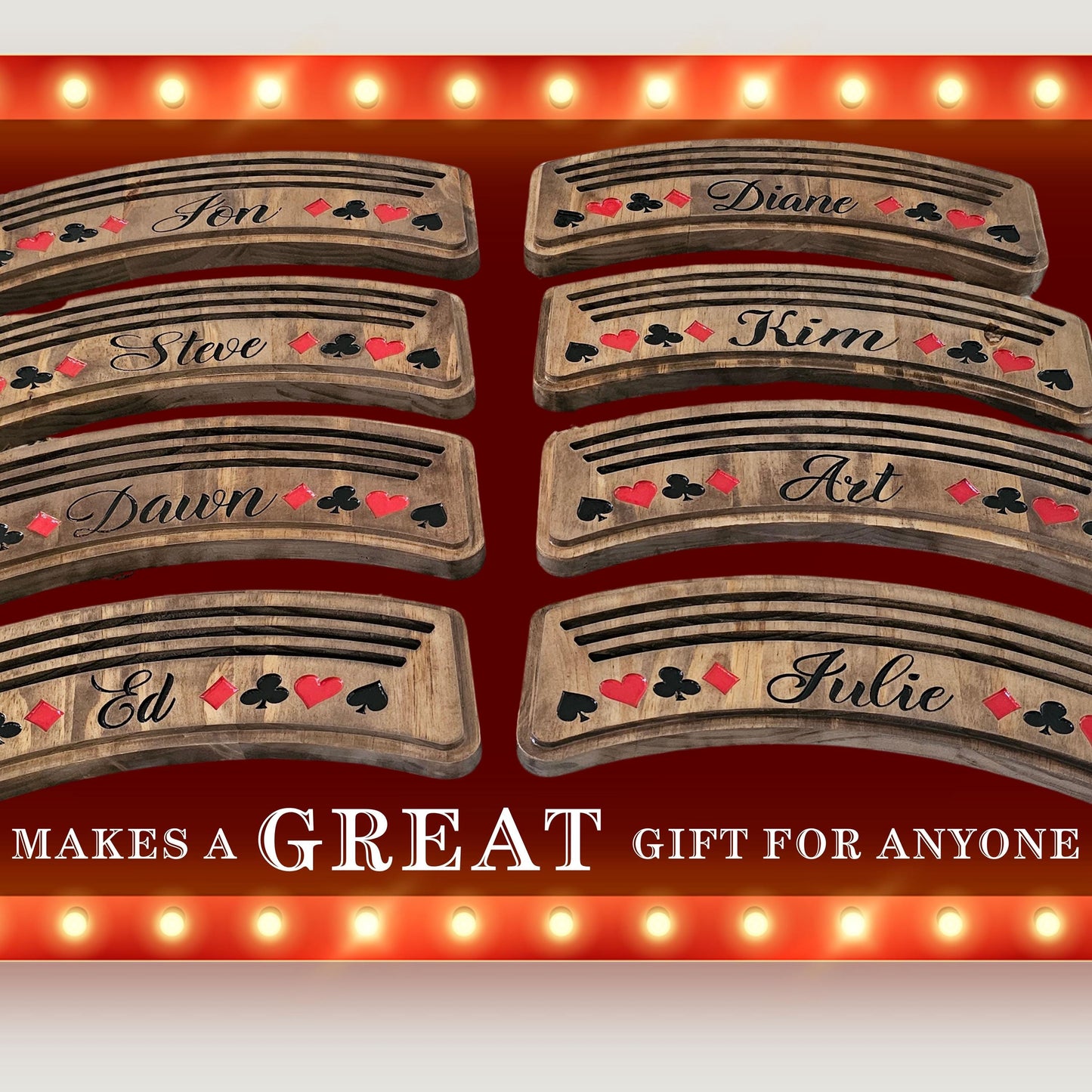 Personalized Playing Card Holders – Set of 2, Solid Wood Game Night Gift