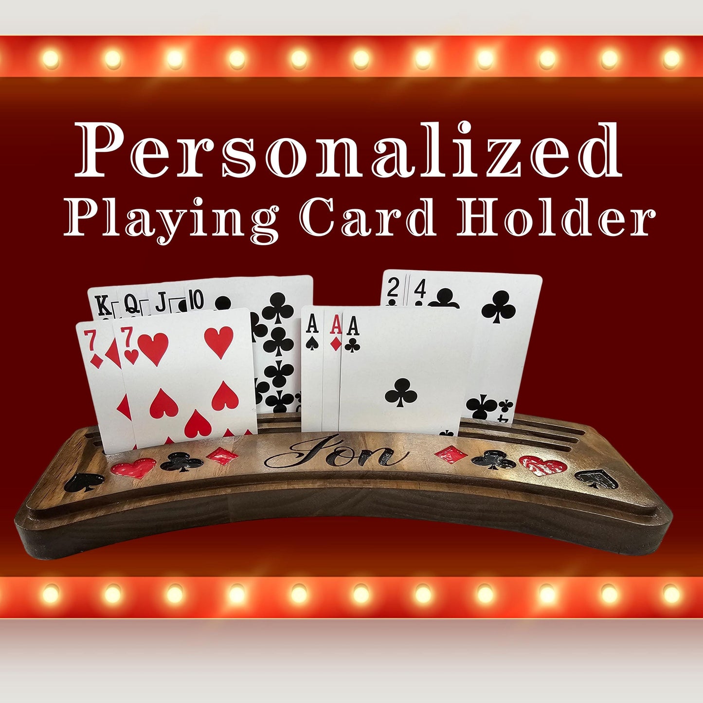 Personalized Playing Card Holders – Set of 2, Solid Wood Game Night Gift
