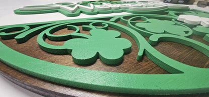 Large Irish Welcome Door Hanger – Handcrafted Shamrock Sign, 20" Diameter
