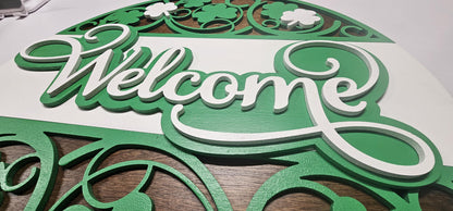 Large Irish Welcome Door Hanger – Handcrafted Shamrock Sign, 20" Diameter