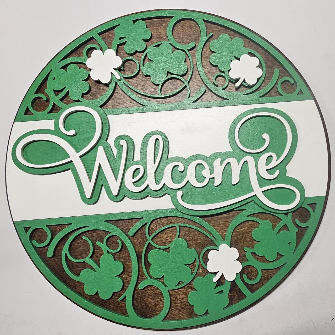 Large Irish Welcome Door Hanger – Handcrafted Shamrock Sign, 20" Diameter
