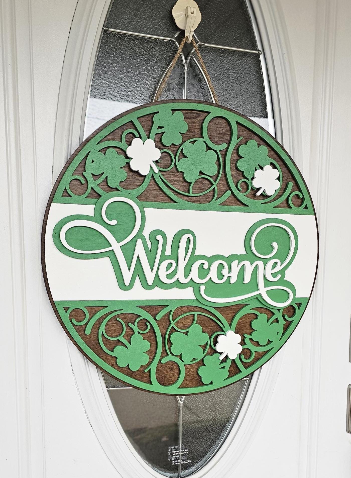 Large Irish Welcome Door Hanger – Handcrafted Shamrock Sign, 20" Diameter