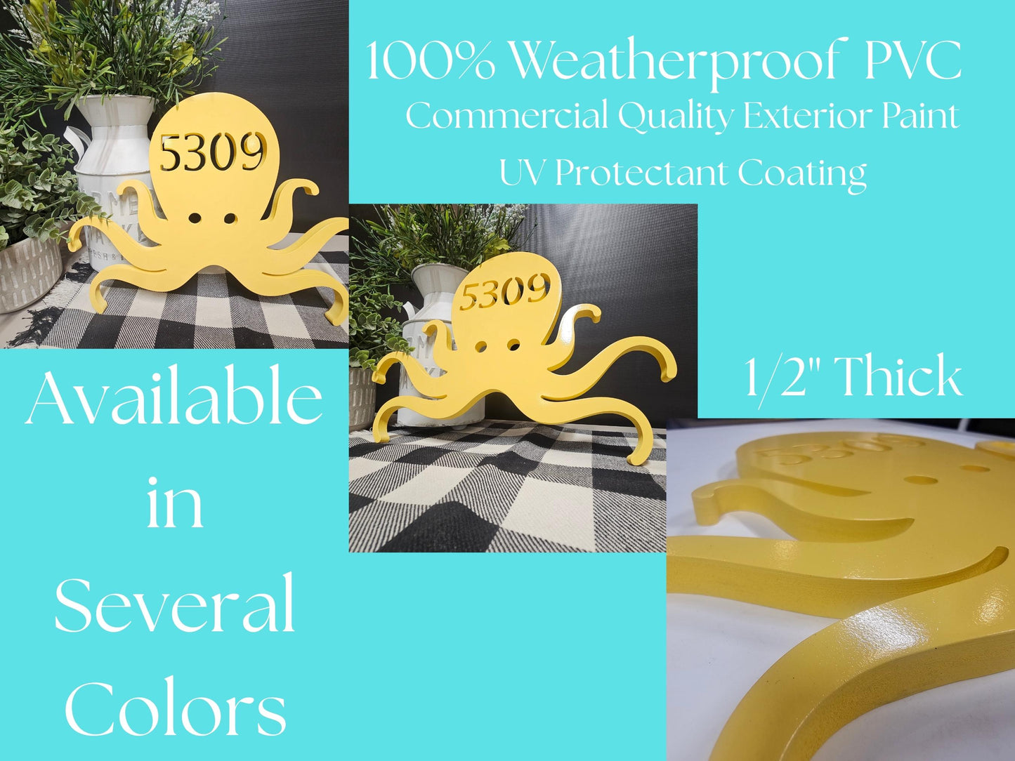 Octopus Shaped Address Plaque – Coastal Home Decor, 100% Weatherproof PVC