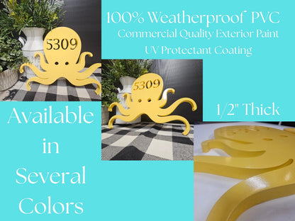 Octopus Shaped Address Plaque – Coastal Home Decor, 100% Weatherproof PVC