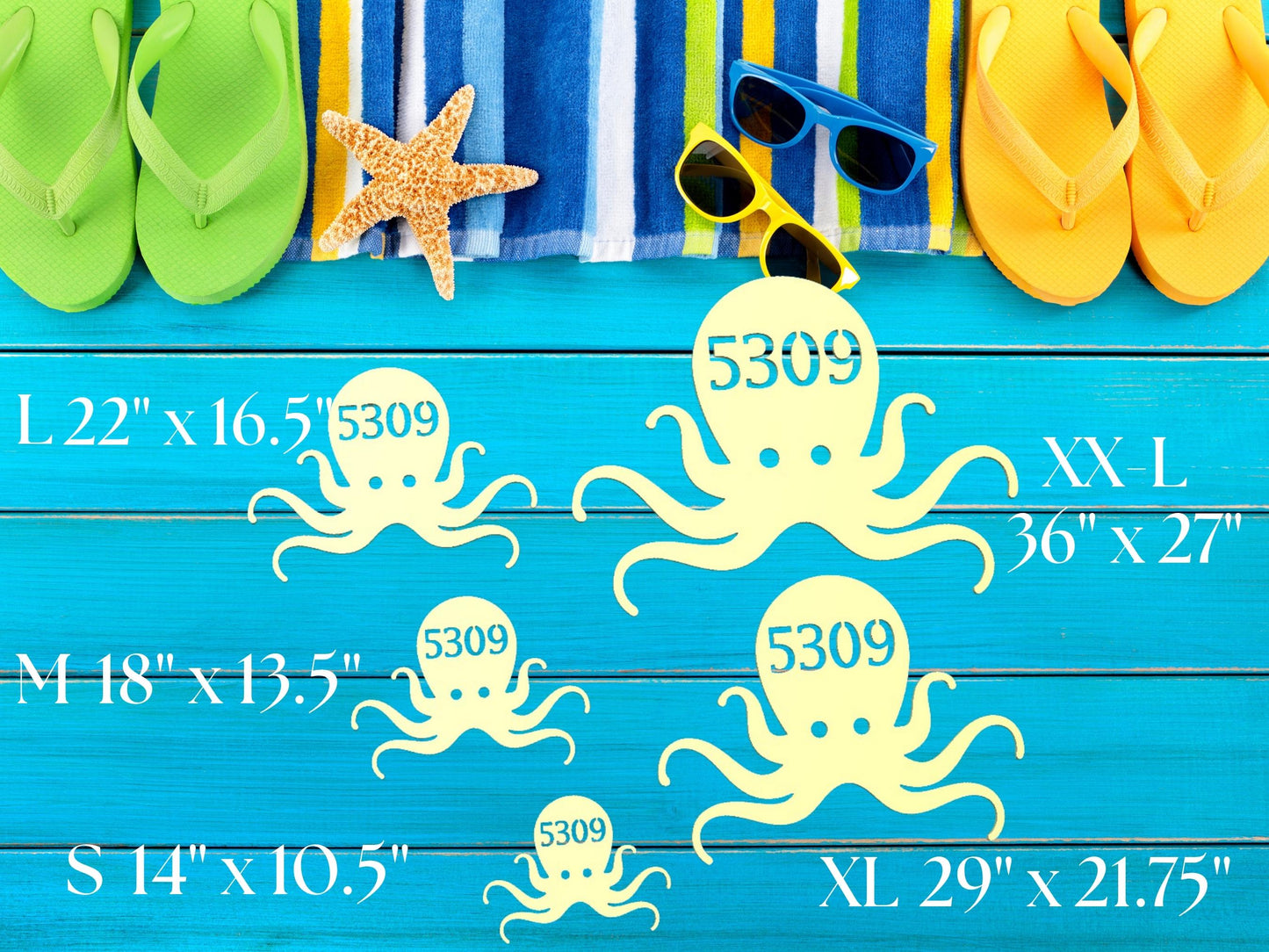 Octopus Shaped Address Plaque – Coastal Home Decor, 100% Weatherproof PVC