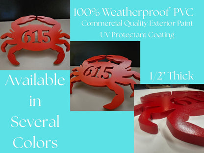 Crab Shaped Address Plaque – Coastal Home Decor, 100% Weatherproof PVC