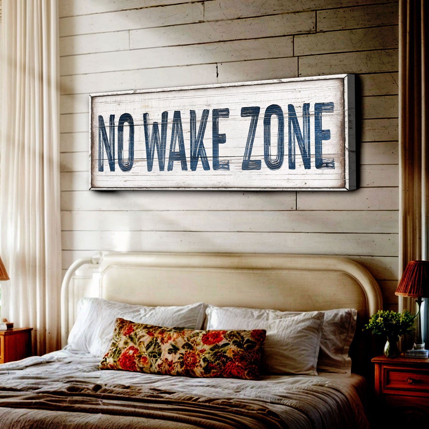 No Wake Zone Canvas Wall Art — Coastal Bedroom & Lake House Sign