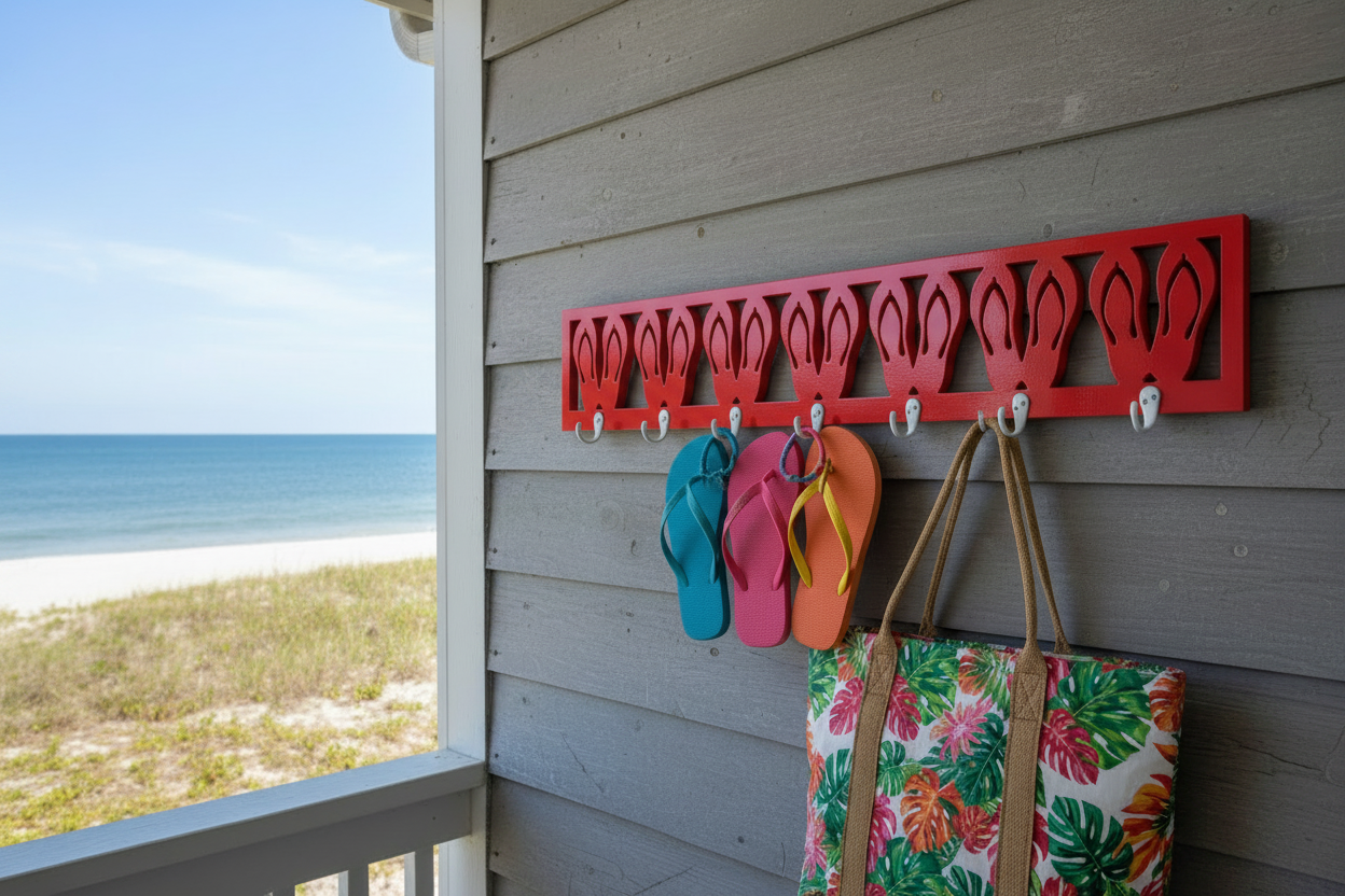 Red Flip Flop Hook Gray Porch