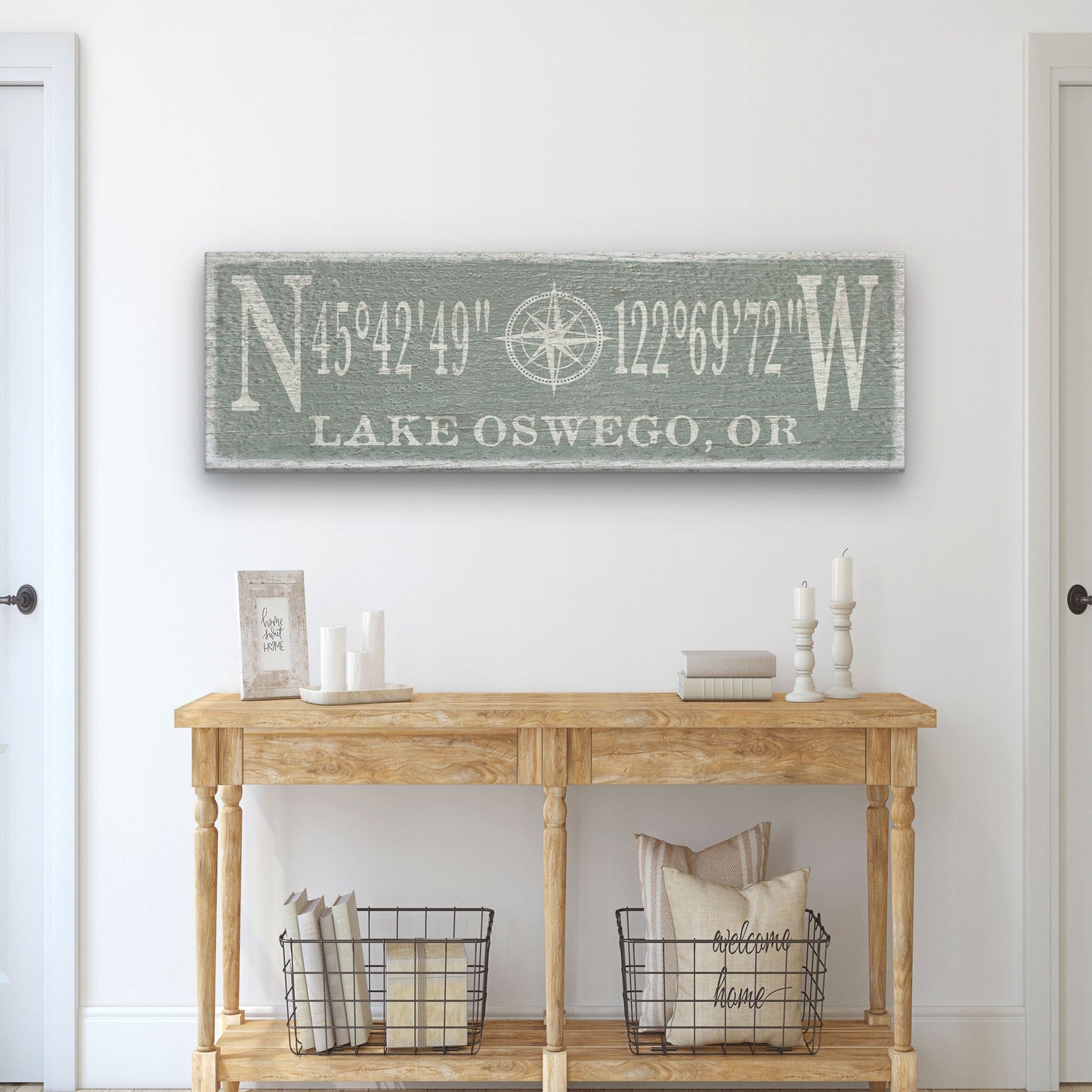 Personalized Compass Rose Canvas Sign with Coordinates – Coastal Wall Art