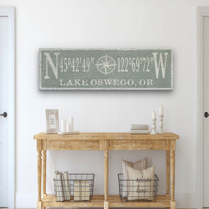 Personalized Compass Rose Canvas Sign with Coordinates – Coastal Wall Art