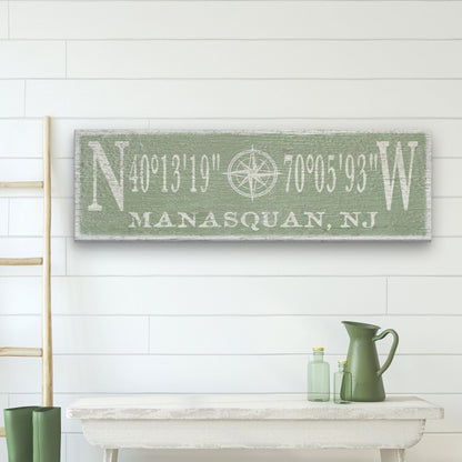 Personalized Compass Rose Canvas Sign with Coordinates – Coastal Wall Art