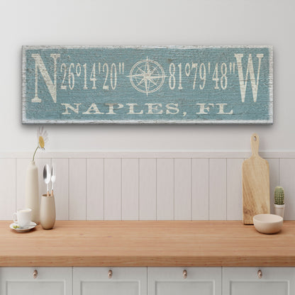 Personalized Compass Rose Canvas Sign with Coordinates – Coastal Wall Art