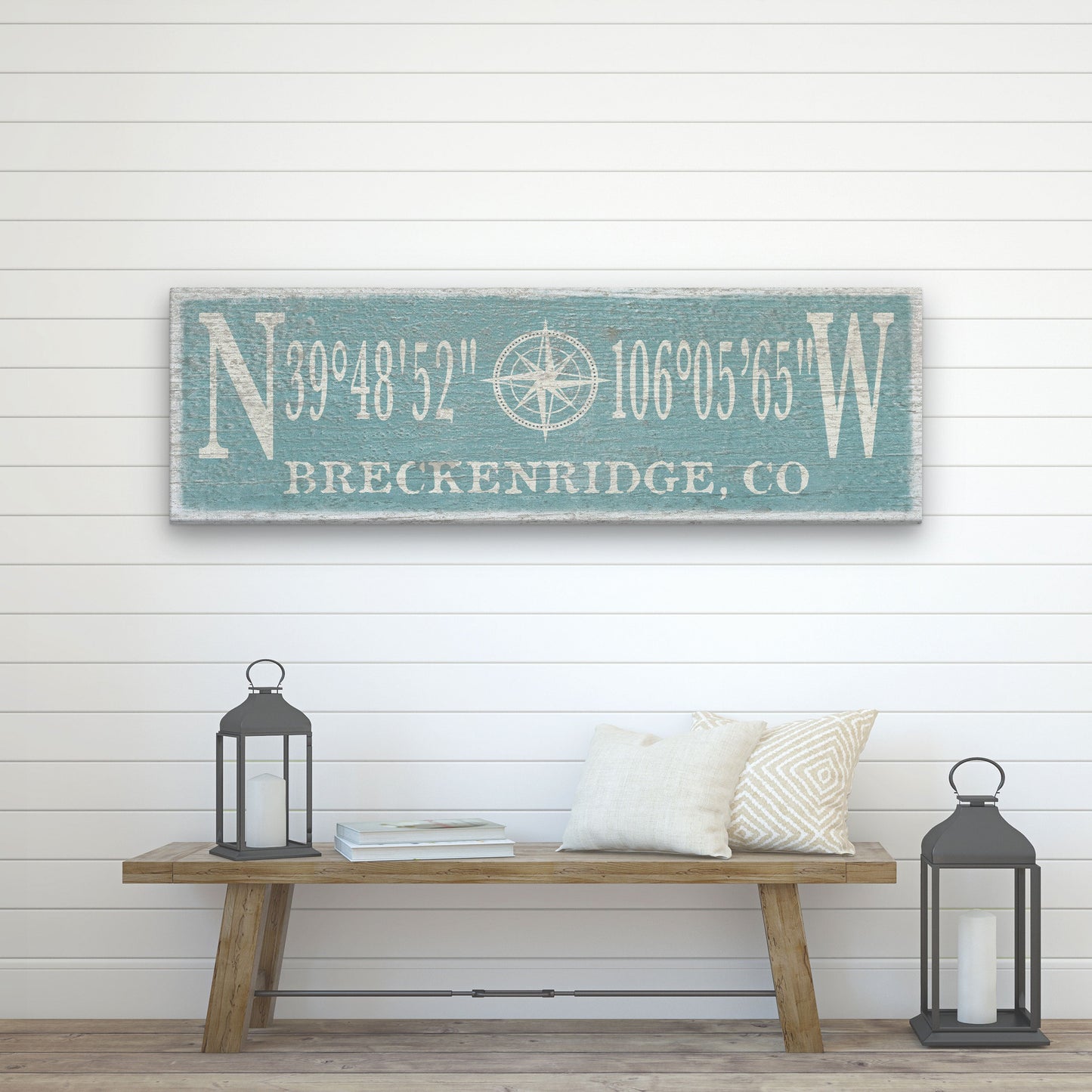 Personalized Compass Rose Canvas Sign with Coordinates – Coastal Wall Art