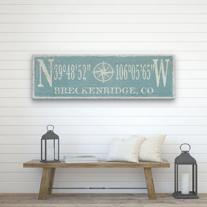 Personalized Compass Rose Canvas Sign with Coordinates – Coastal Wall Art
