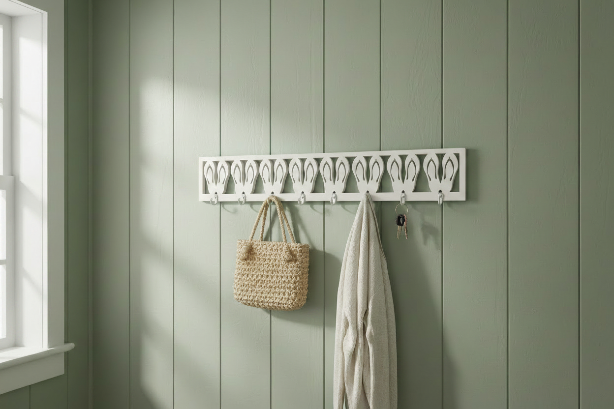 White Flip Flop Hook Sage Green Mudroom